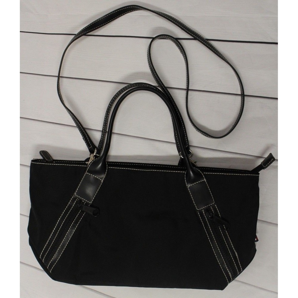 Vintage Tommy Hilfiger Women Canvas Bag Tote Black Medium 16x8x4" Zipper - Picture 9 of 9